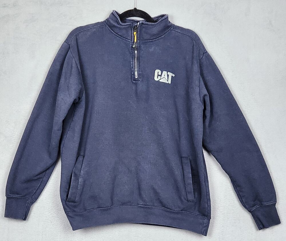 CAT Caterpillar Canyon 1/4 Zip Sweatshirt Mens XL Blue Navy Work Wear Pockets